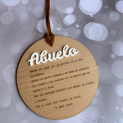 Placa personalizada de 19 cm en madera de   haya  de 4 mm. Abuelo