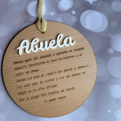 Placa personalizada de 19 cm en madera de   haya  de 4 mm. Abuela