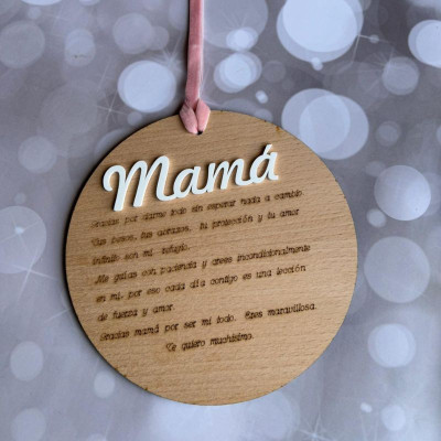 Placa personalizada de 19 cm en madera de   haya  de 4 mm. Mamá