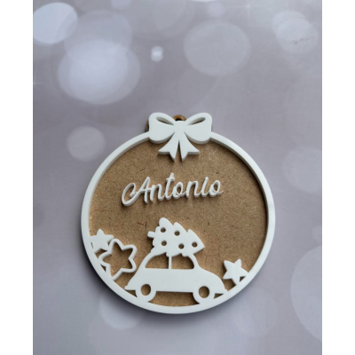 Bola de Navidad Personalizada en DM y Metacrilato Blanco 10 cm