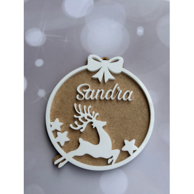 Bola de Navidad Personalizada en DM y Metacrilato Blanco 10 cm