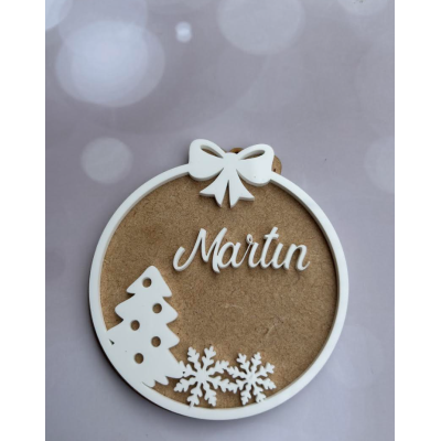 Bola de Navidad Personalizada en DM y Metacrilato Blanco 10 cm