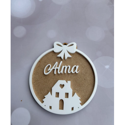 Bola de Navidad Personalizada en DM y Metacrilato Blanco 10 cm