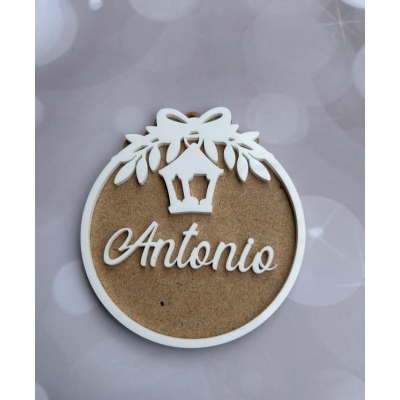 Bola de Navidad Personalizada en DM y Metacrilato Blanco 10 cm